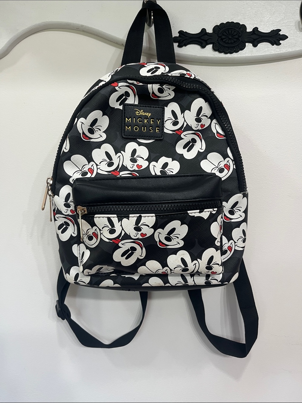 Disney Mickey Mouse Black and White Mini Backpack with Red Accents